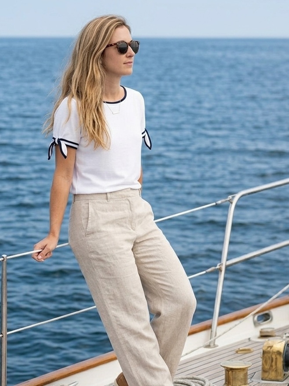 Banana Republic Minimalist Nautical Tie Cuff Blouse XS